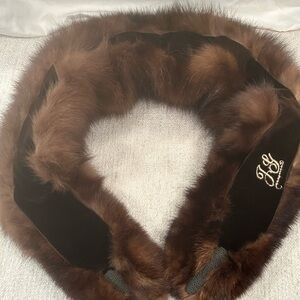 Brown Fur Scarf with Embroidered Logo